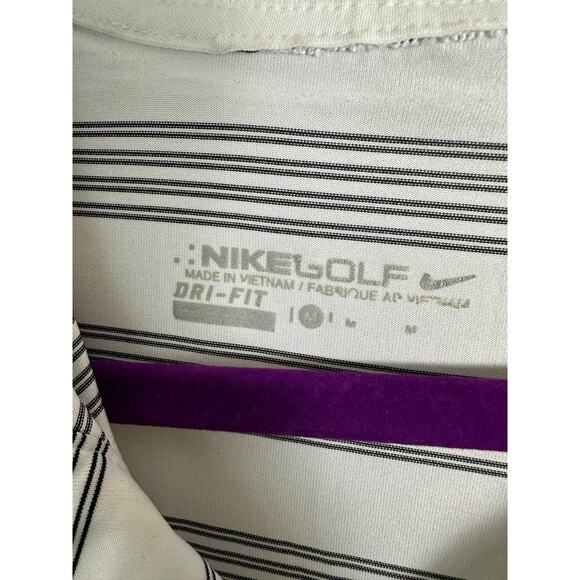 Nike Golf Dri Fit Polo Mens Medium White Black Stripes Preppy Athletic Casual - Picture 3 of 3